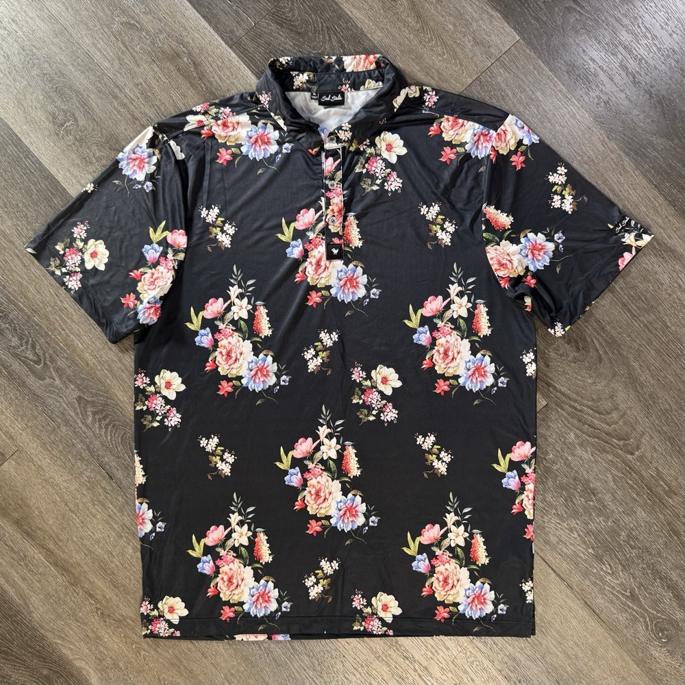 Bad Birdie Graphic AOP Floral Stretch Comfort Multicolor Golf Polo XL